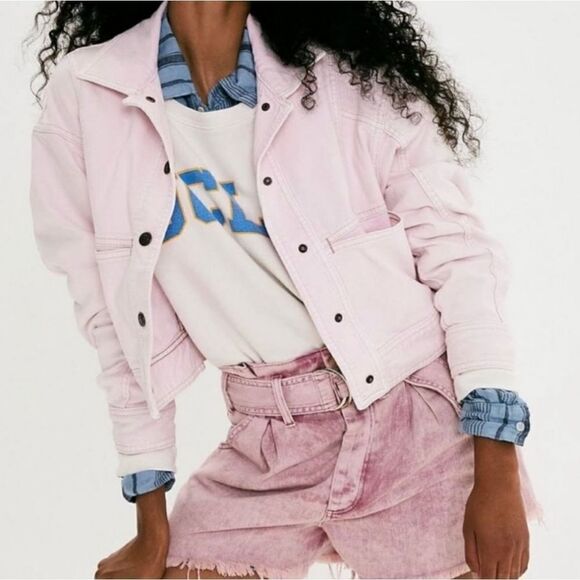 Free People Star Crossed Sorbet Denim Cropped Jacket - Picture 1 of 16